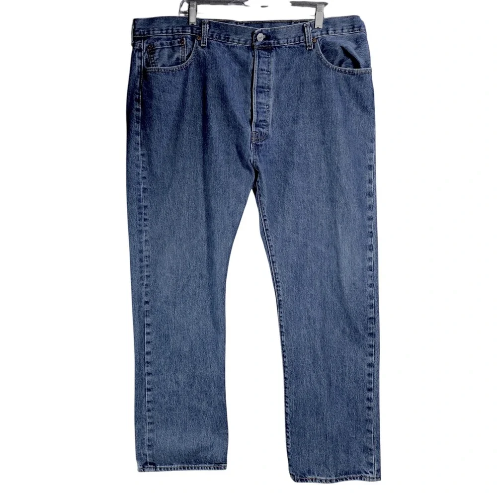 Levis 501 Original Fit Mens Blue Denim Jeans 42x32 Button Fly Medium Wash